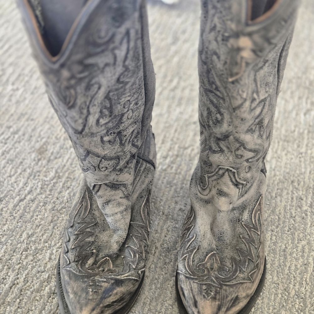 Stetson Gray and Brown Embroidered Heeled Boots